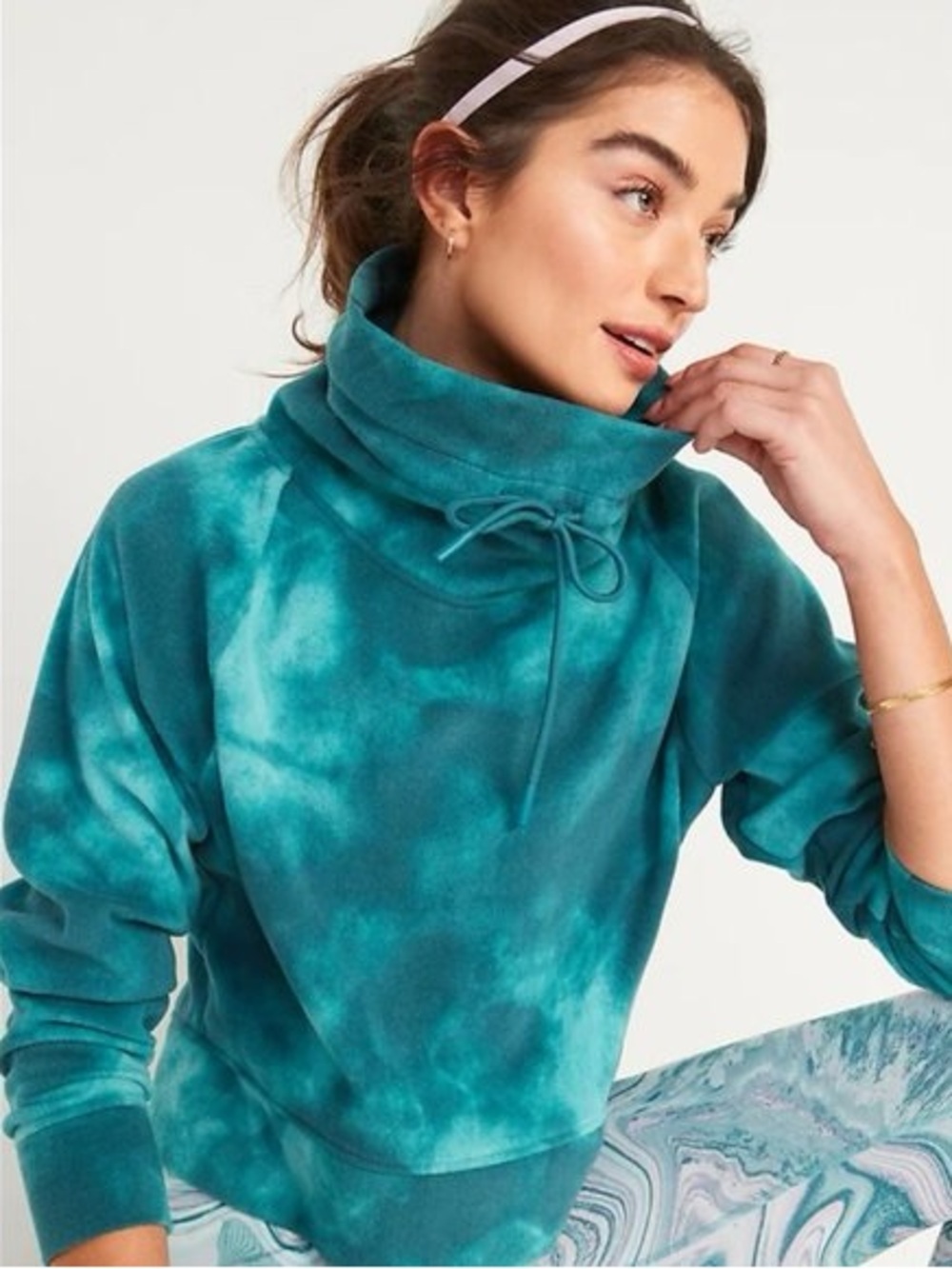 Old Navy Tie-Dye Teal Funnel Neck Fleece Sweater Size XL